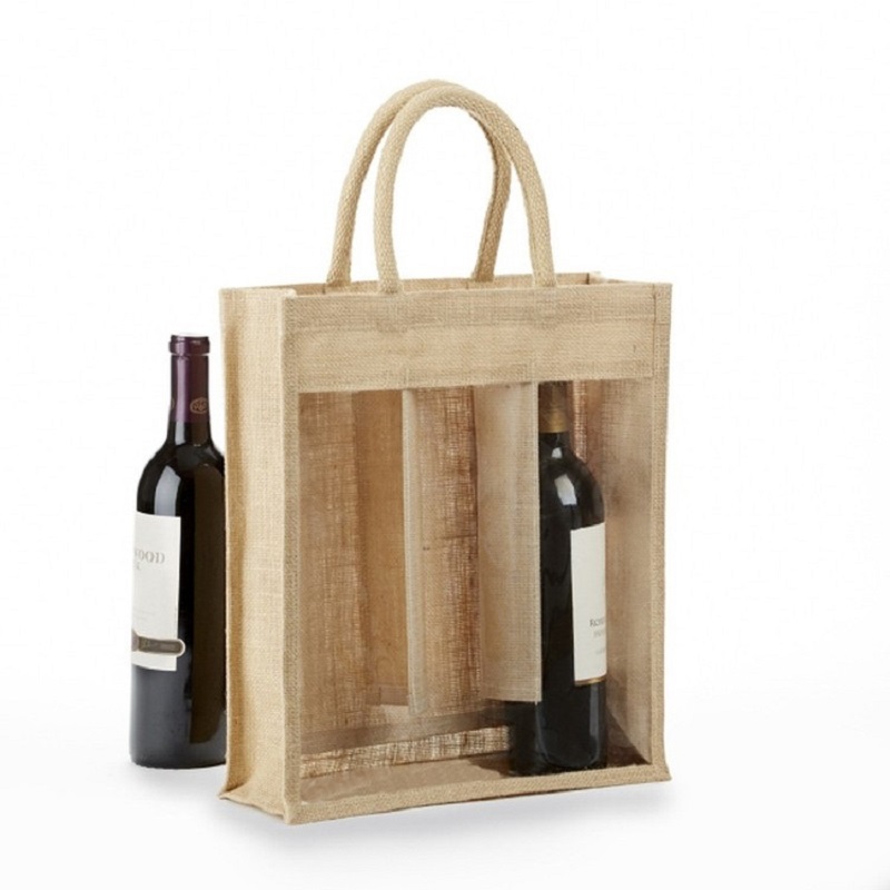 Чанти за пазаруване с бутилка за вино от бутилка за бутилка от 3 ютия SGS52 по поръчка с прозорец